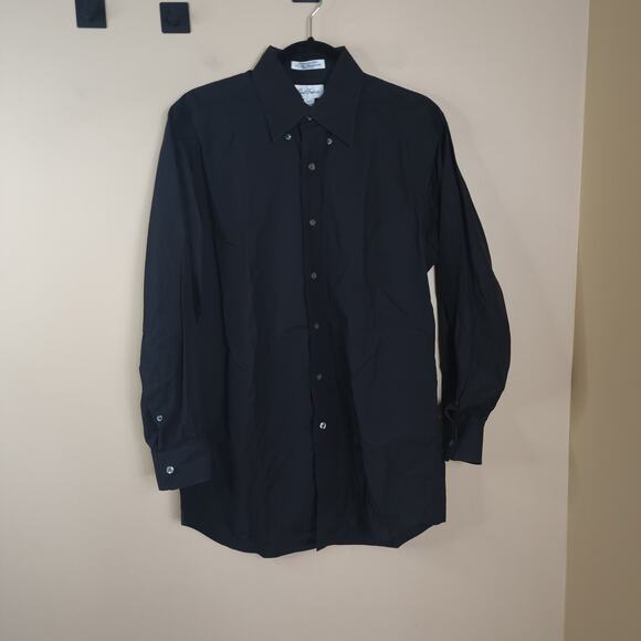 Paul Fredrick Long Sleeve Button Down Shirt in Black 100% Cotton Size 15 32 - Picture 1 of 8